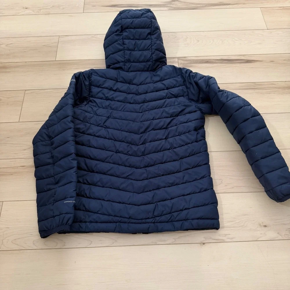 Columbia Kids Hooded Jacket Coat Navy Blue Puffer Omni-Heat Water Resistant